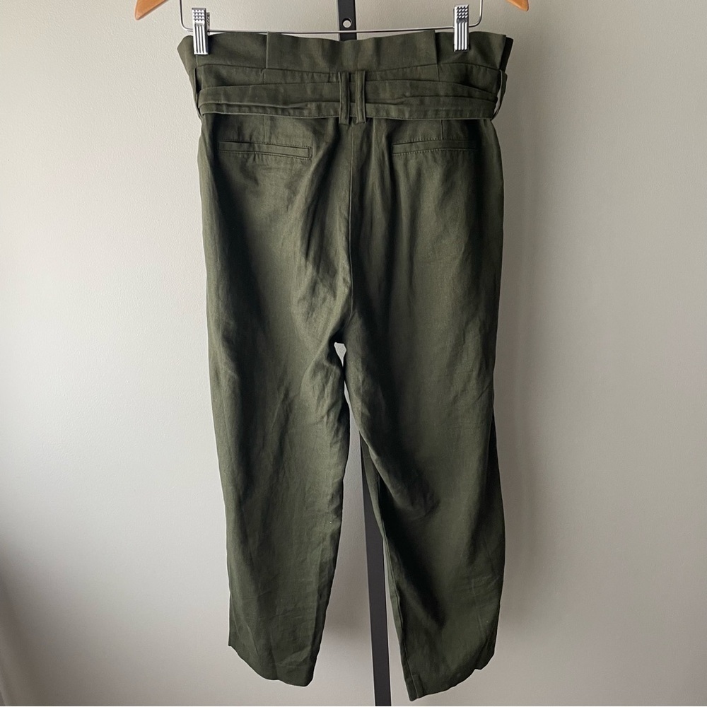 Boden Linen Cotton St Ives Paperbag Cropped Trouser Pant Belted Green Size 8 - Picture 2 of 9